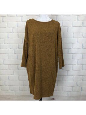 Clara Sun Woo Brown Knit Tunic Dress Size S Pockets Oversized